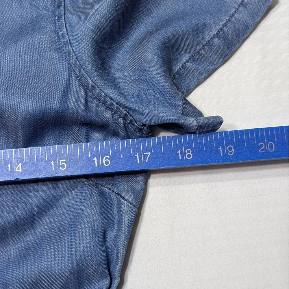 Club Monaco 4 Blue Chambray Lyocell Wide Leg Cropped Jumpsuit Short Sleeve - Picture 8 of 13